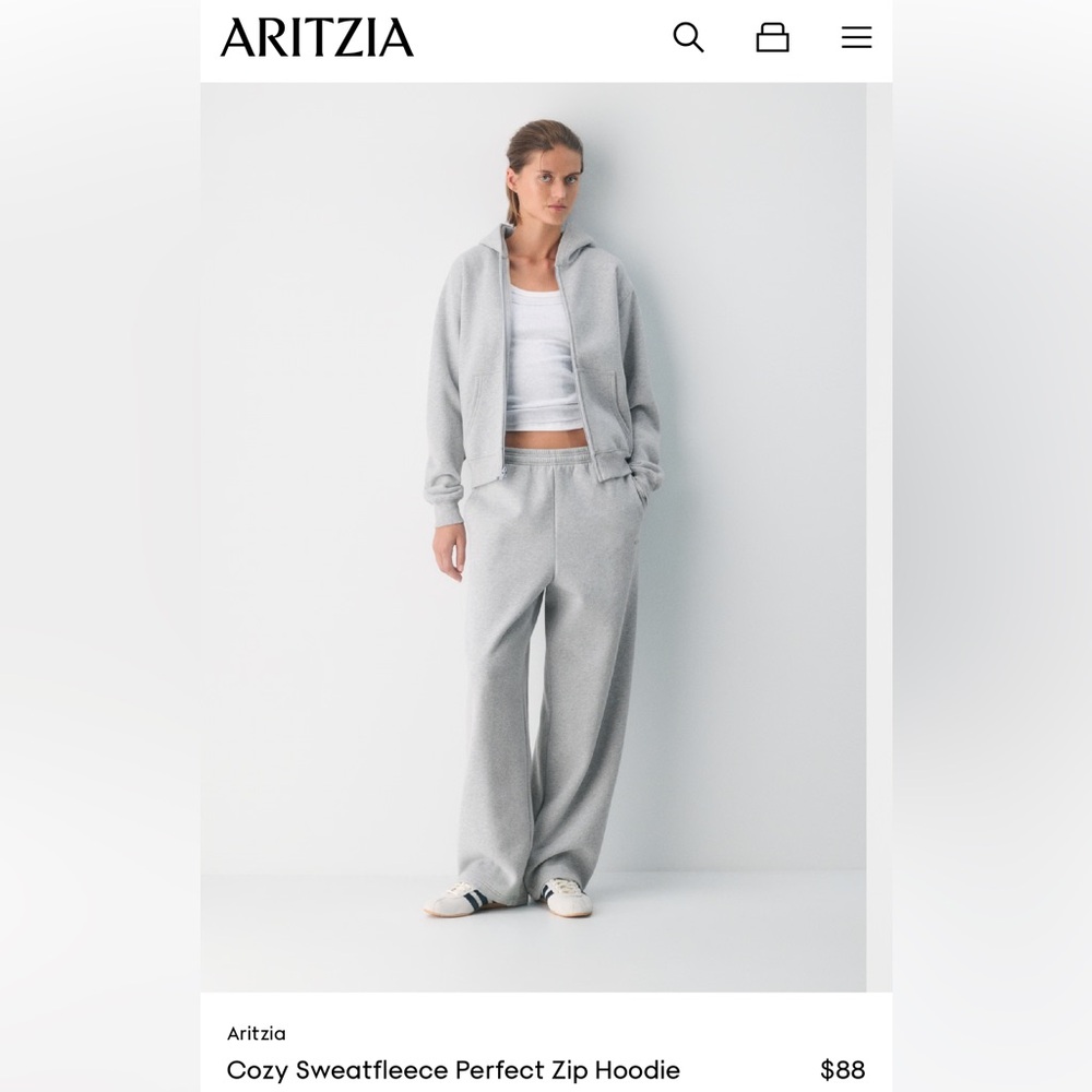 Aritzia Light Gray Sweatfleece Hoodie